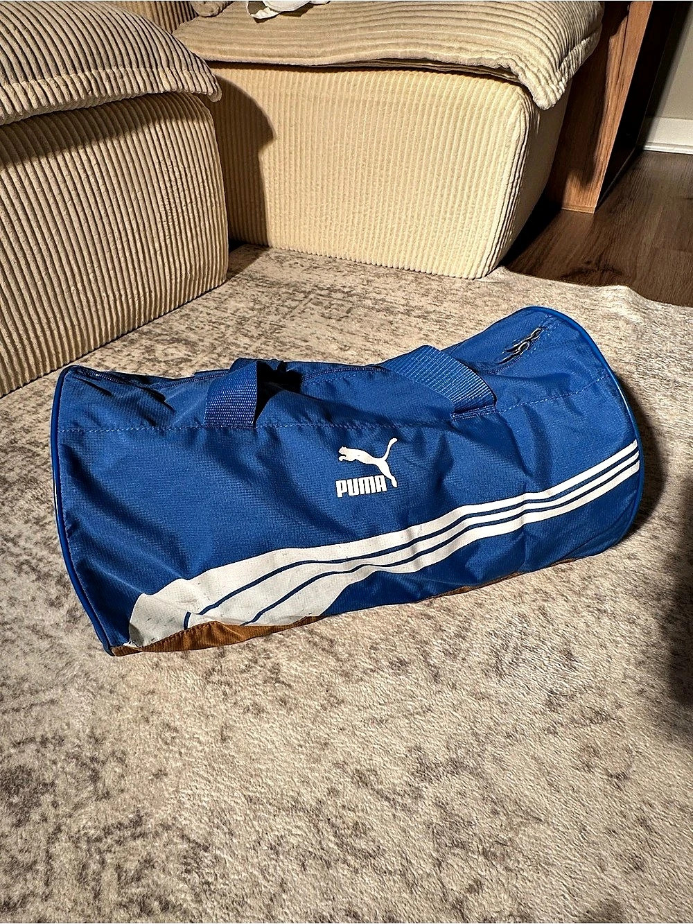 PUMA Blue & Brown Duffle Gym Travel Bag Vintage Style